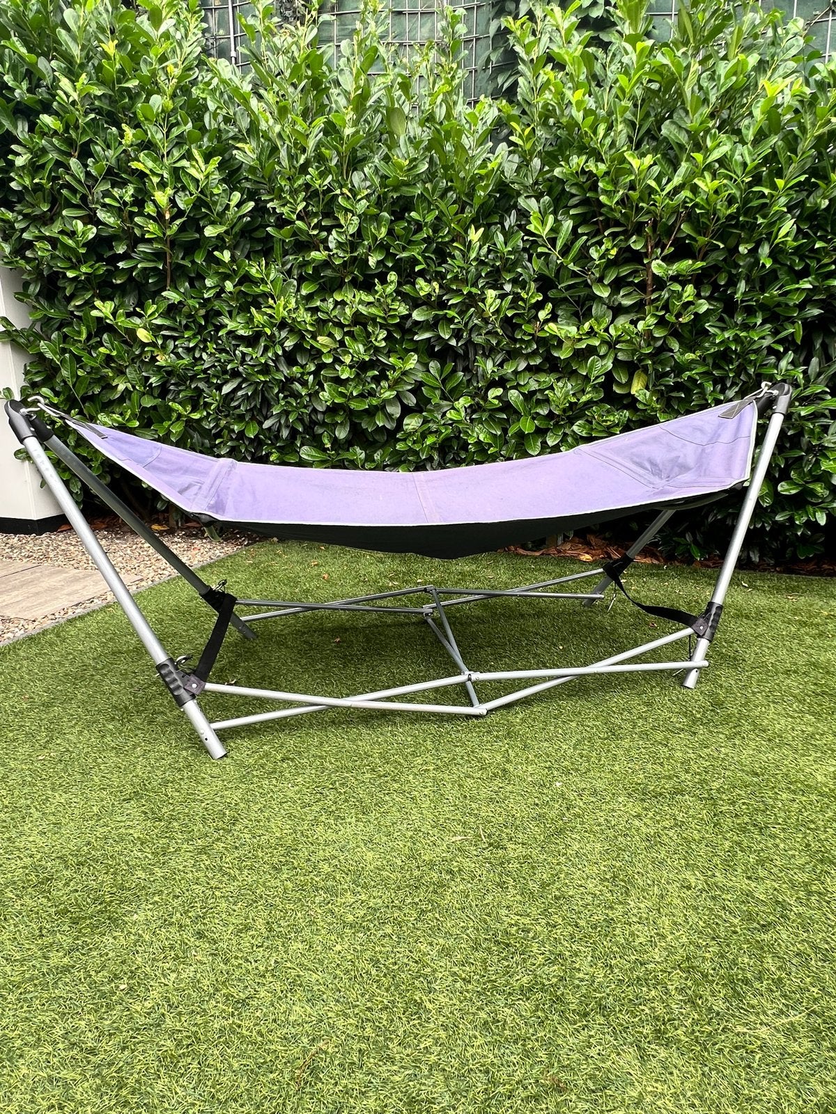Inklapbare camping hangmat met onderstel - Grijs, Tuin en Terras, Ophalen, Gebruikt, Met standaard, Eenpersoons