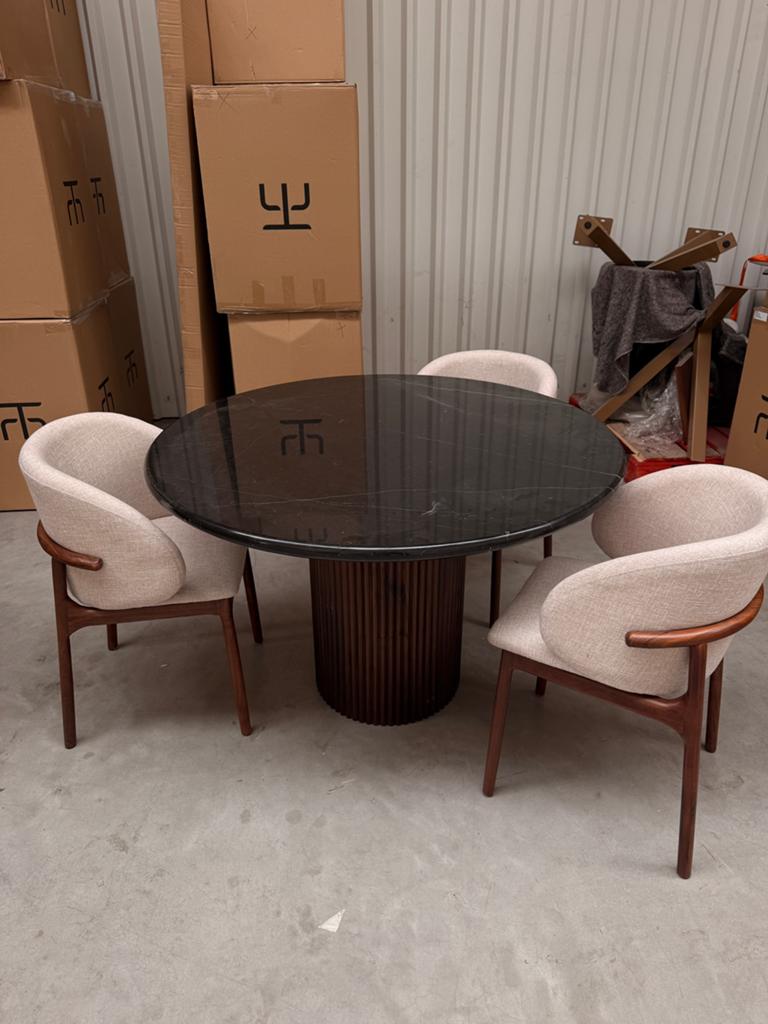 Ronde marmeren nero marquina tafel 120cm - massief marmer, Huis en Inrichting, Tafels | Eettafels, Ophalen of Verzenden, Rond