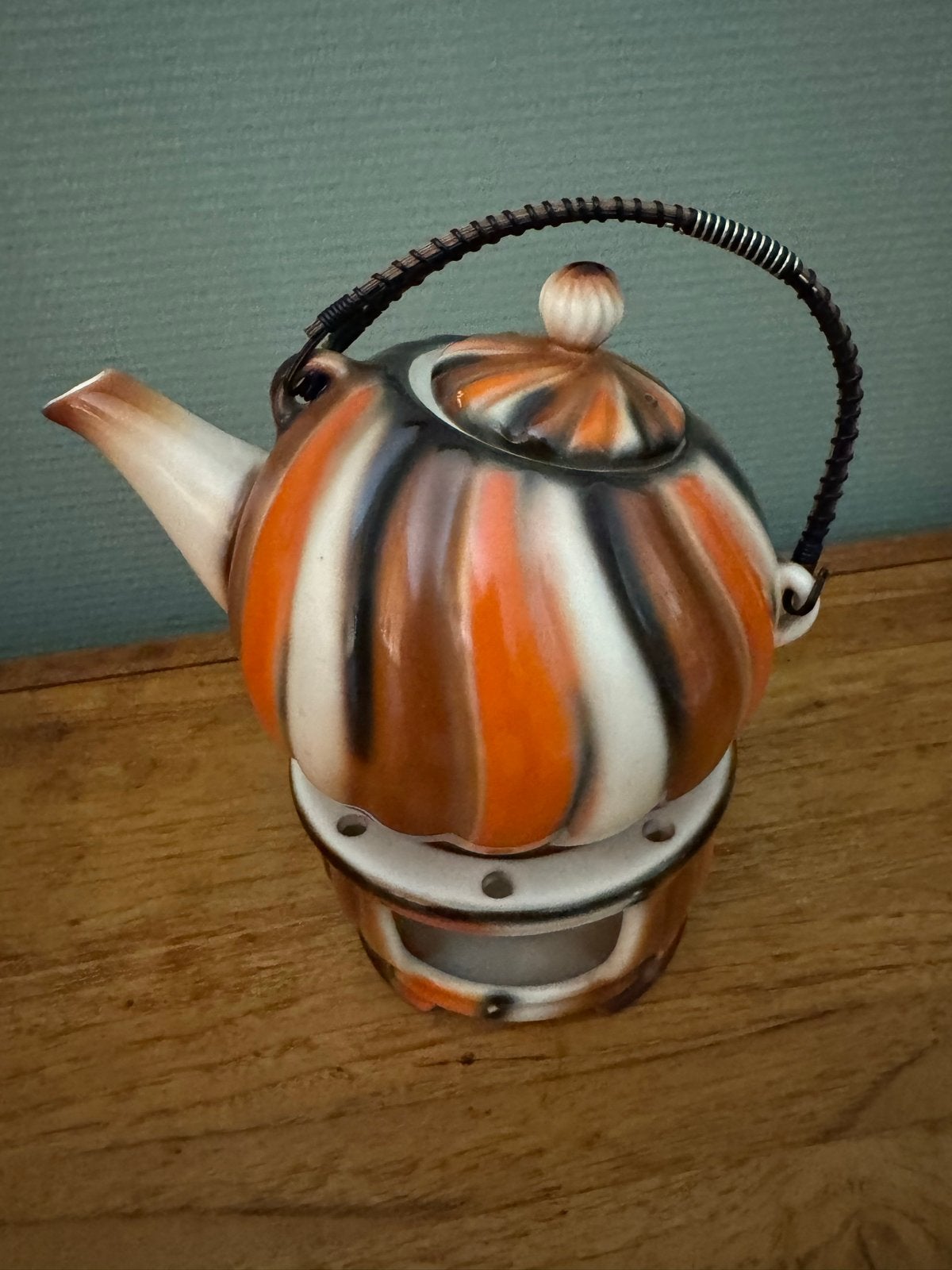 Vintage BIHL Keramische Theepot met Warmhouder - Tsjechoslow, Antiek en Kunst, Ophalen of Verzenden