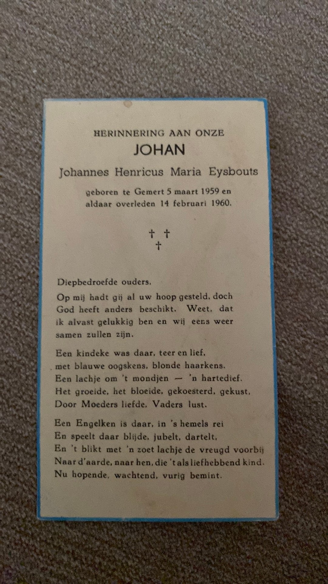1-jarige Johan Eijsbouts 1959 Gemert 1960, Ophalen of Verzenden