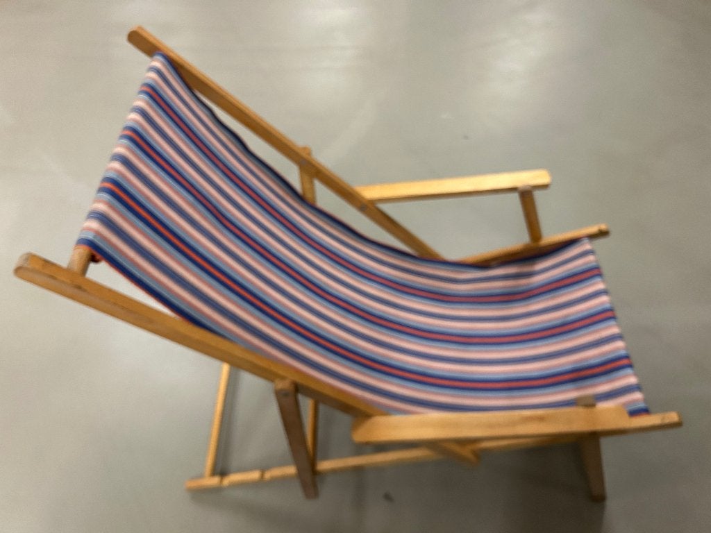 Strandstoel vintage, Ophalen, Gebruikt, Hout, Inklapbaar