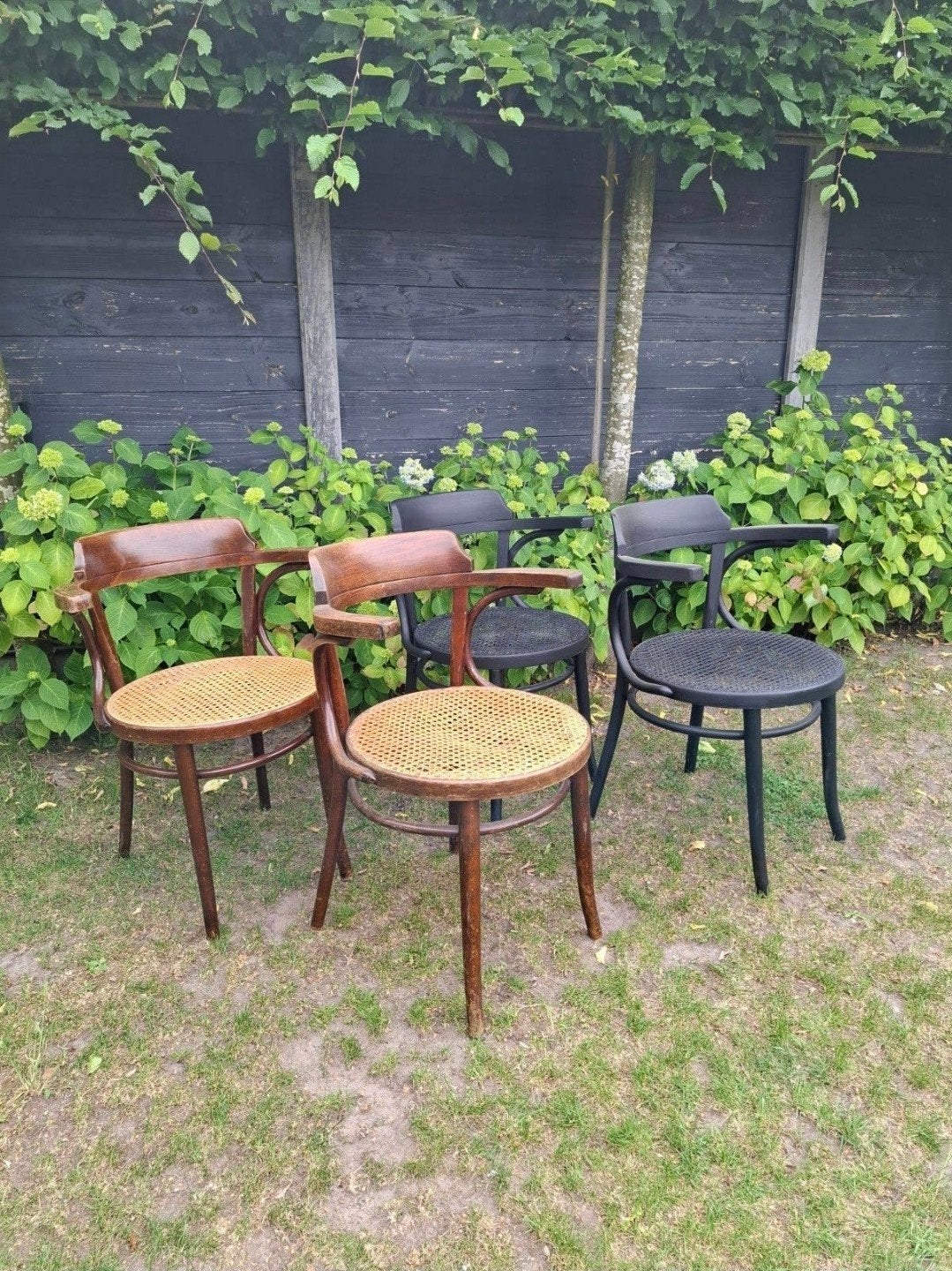4 bistrostoelen cafestoelen, Ophalen, Gebruikt, Zwart, Hout