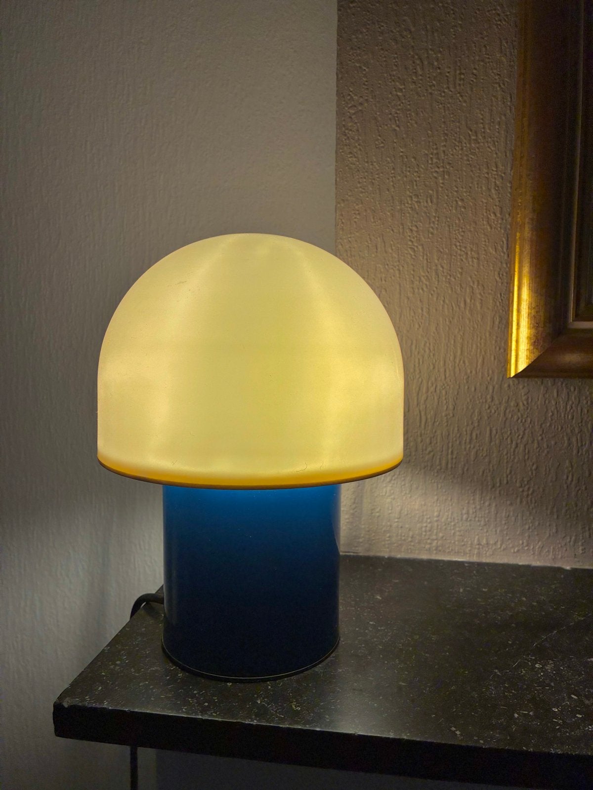Habitat paddestoel lamp - blauw/wit, Gebruikt, Overige merken, Ophalen of Verzenden, Glas
