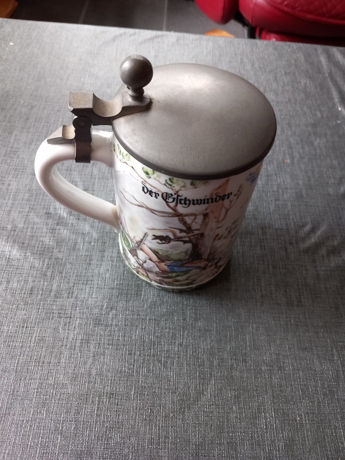 Bierpul met tinnen deksel., Antiek en Kunst, Ophalen of Verzenden