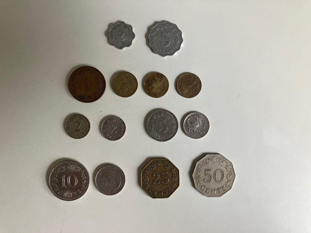 Malta, 14 munten, 1972-2004, Ophalen of Verzenden, Overige landen, Losse munt
