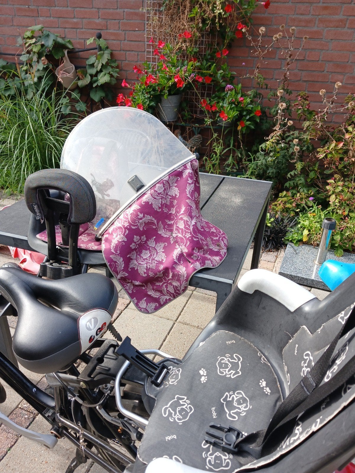 Bobike fietsstoeltje voor +achter en windscherm, Ophalen, Gebruikt, Bobike