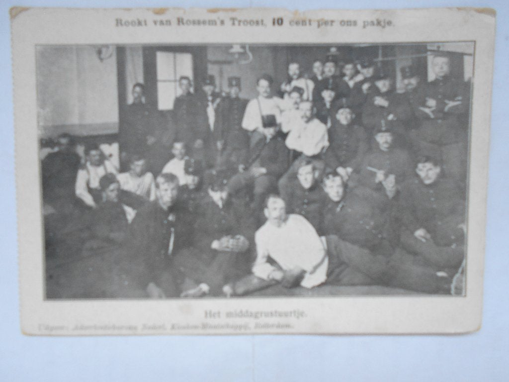 'Het middagrustuurtje' met reclame Rossem's Troost topkaart, Ophalen of Verzenden, Voor 1920, Ongelopen, Zuid-Holland