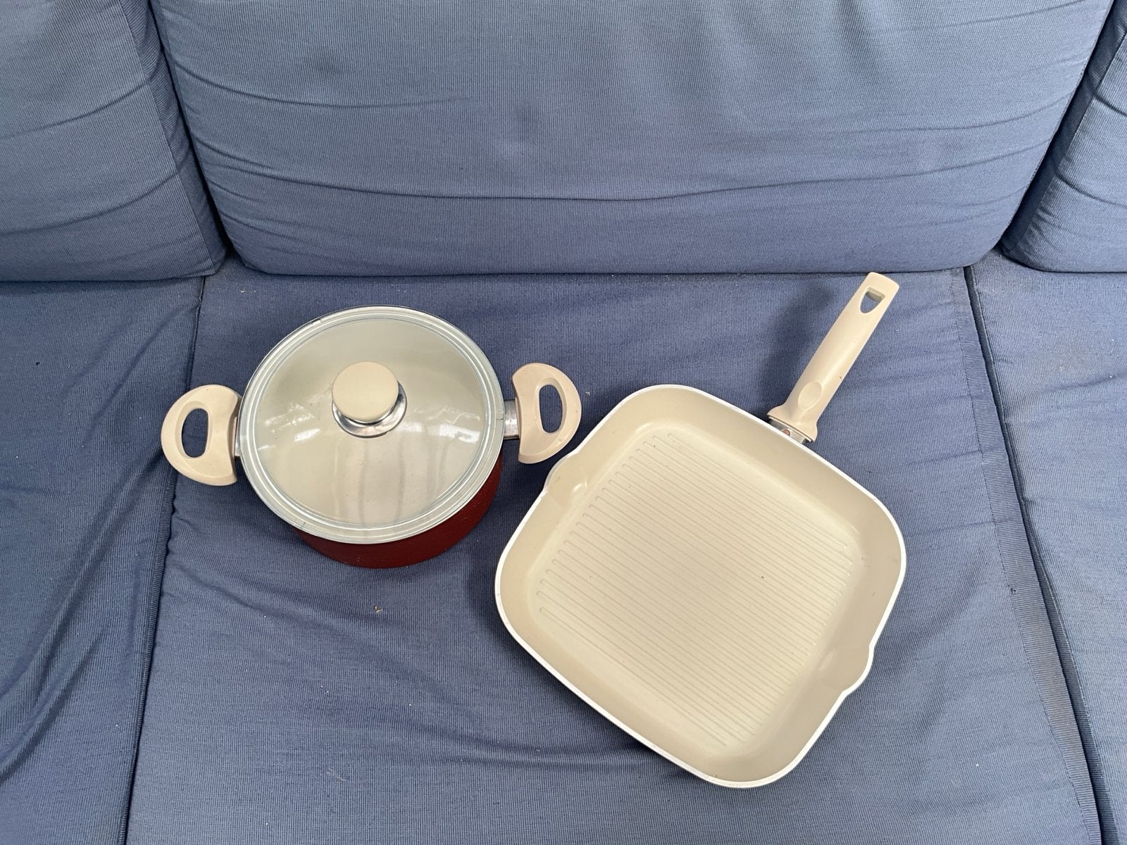 Pannenset: Kookpan en Grillpan - Zo goed als nieuw, Inductieplaat, Aluminium, Pannenset, Ophalen of Verzenden