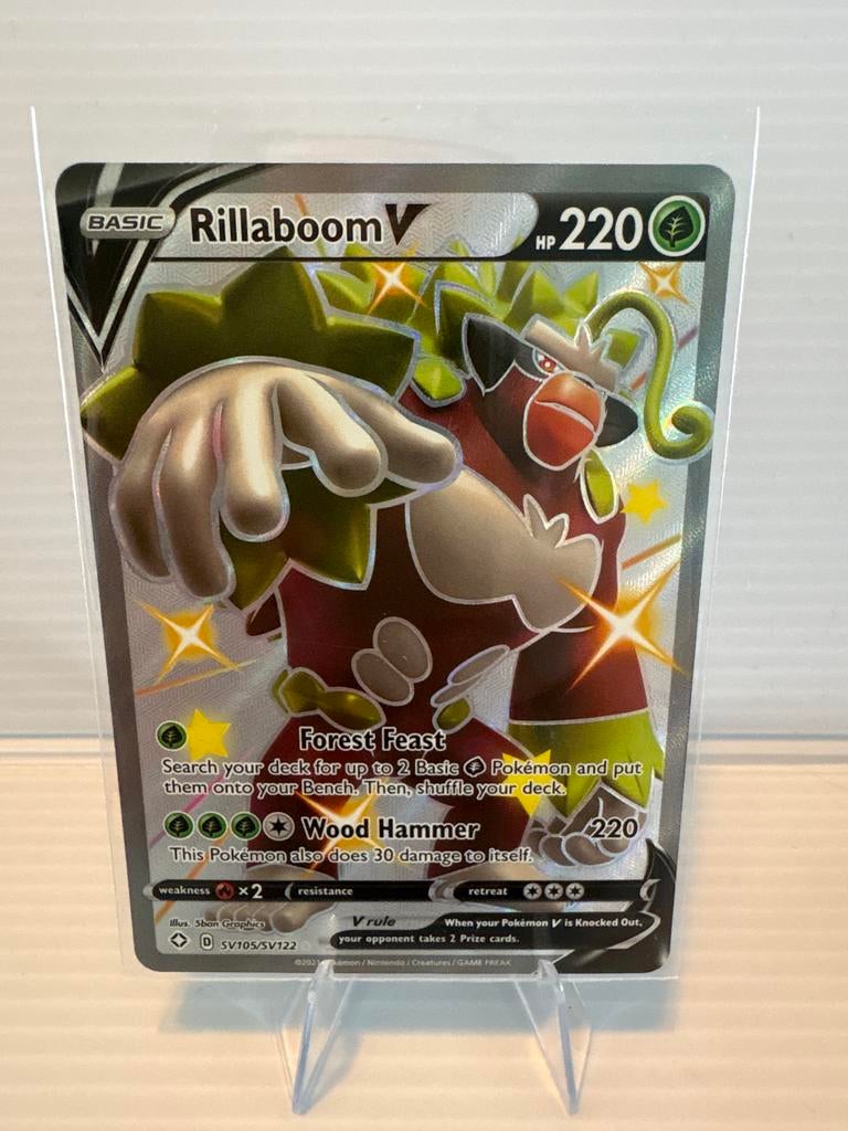 Rillaboom V SV105/SV122 Shining Fates Pokémon Kaart NM, Ophalen of Verzenden, Zo goed als nieuw, Losse kaart, Foil