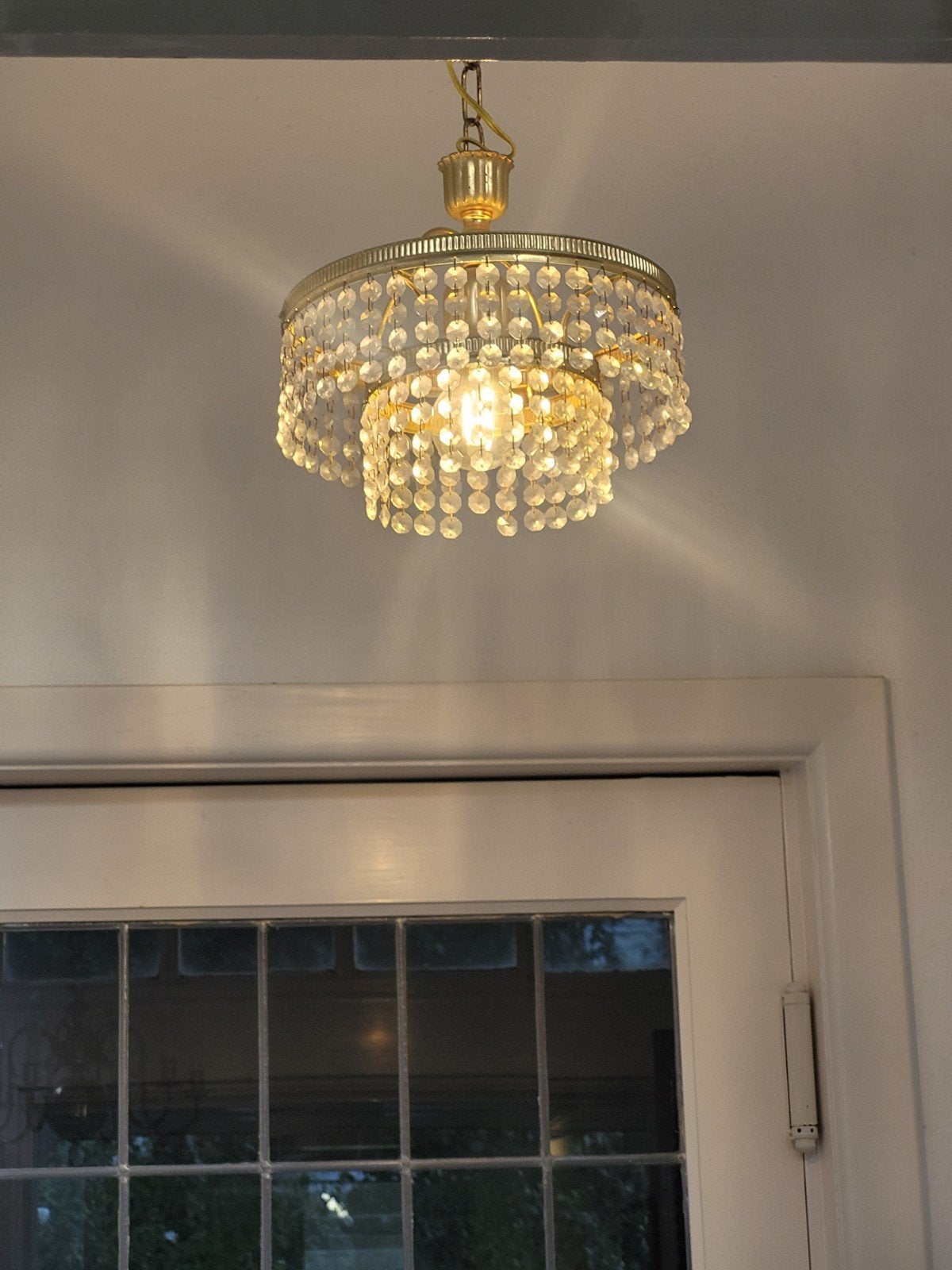 Elegante Kroonluchter met Kristallen Druppels, Antiek en Kunst, Ophalen of Verzenden