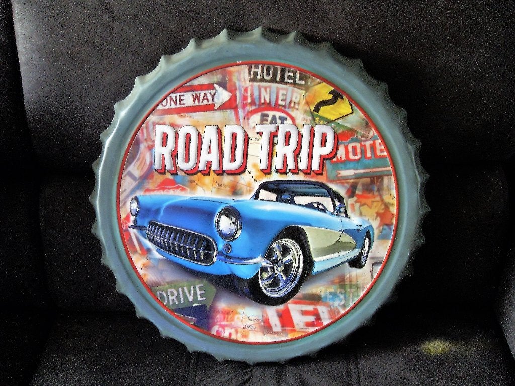 Vintage Style Metalen Wandbord Classic Car Amerika Route 66, Metaal, Industrieel, Meerkleurig, Decoratieobject
