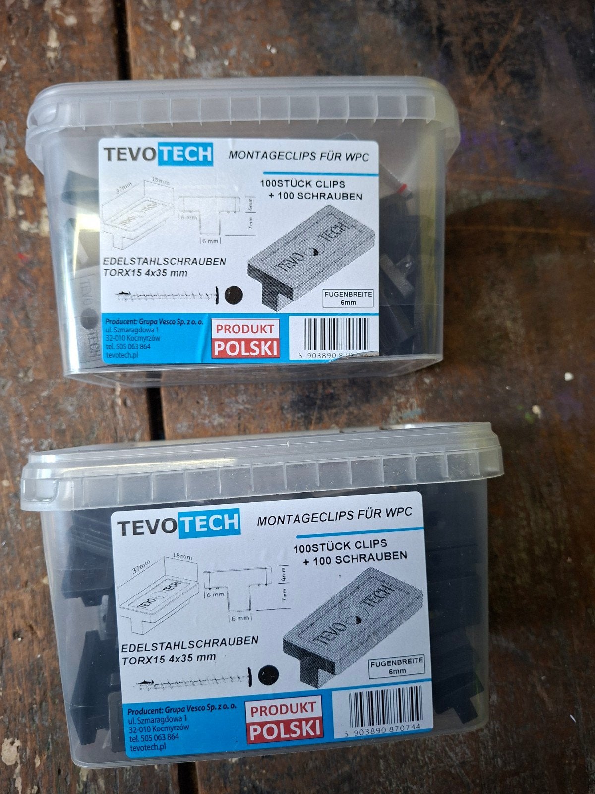 Tevo Tech Montageclips voor WPC met RVS schroeven (2x100 st), Schroeven, Nieuw, Ophalen of Verzenden, Minder dan 50 mm