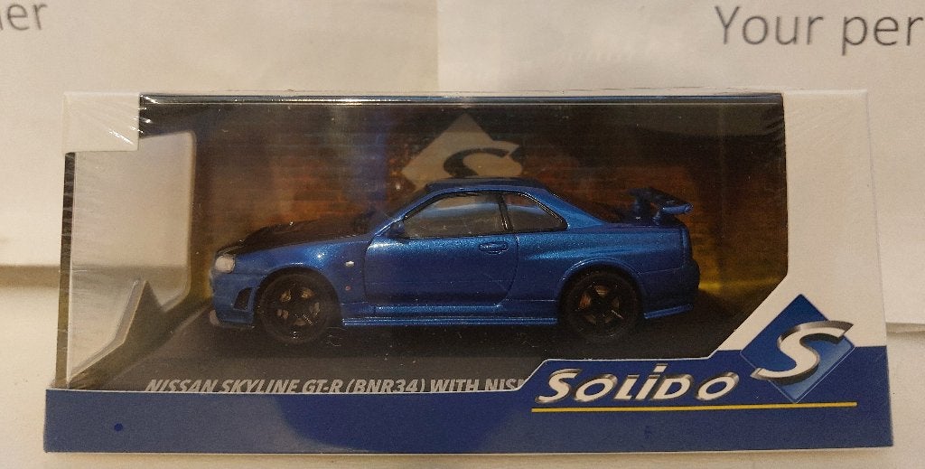 Solido 1:43 Nissan Skyline GT-R (BNR34) Nismo Parts blauw, Ophalen of Verzenden, Nieuw, Auto, Solido