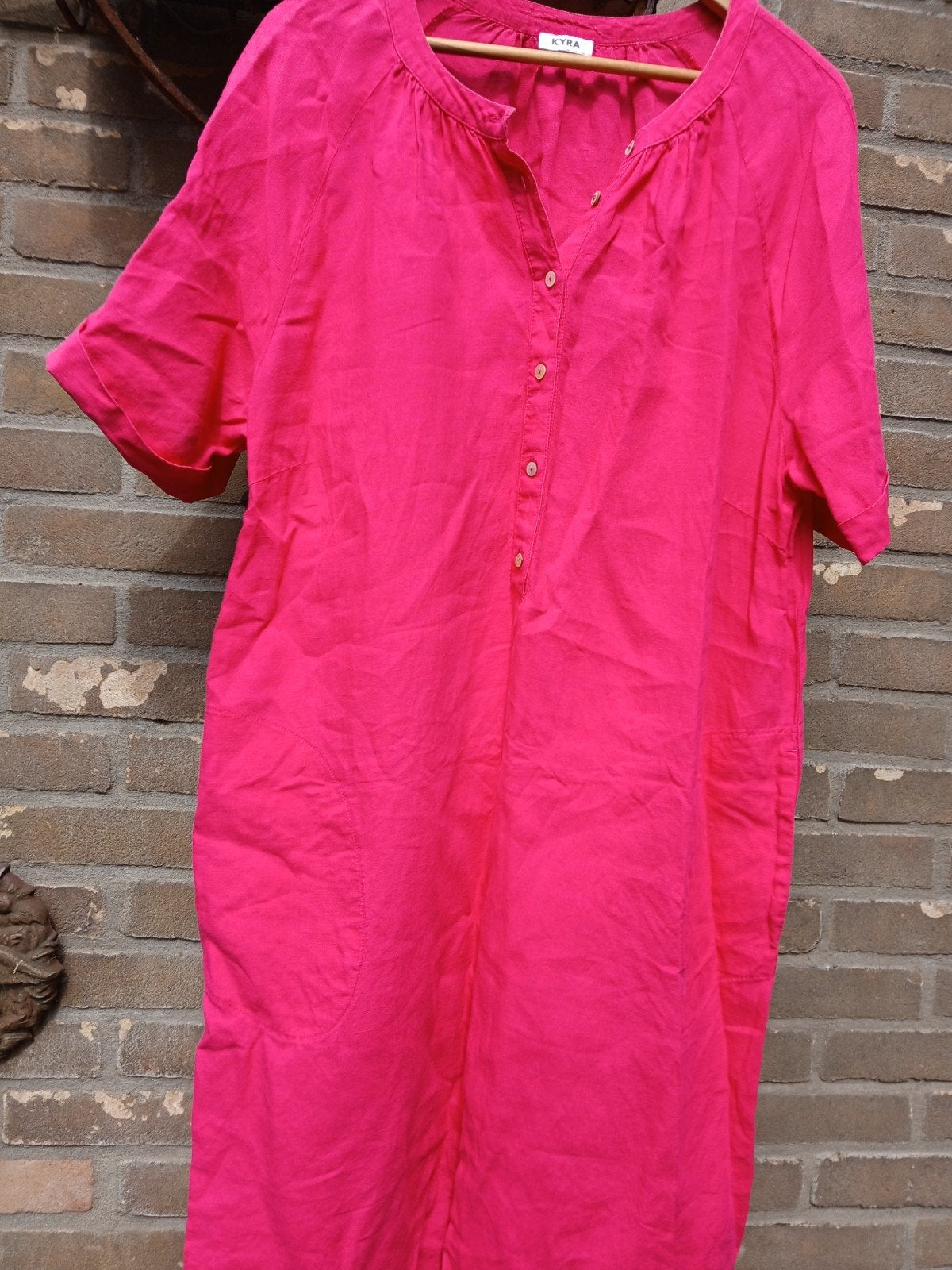 Linnen jurk,  maat 46, Blauw, Maat 46/48 (XL) of groter, Ophalen of Verzenden, Gedragen