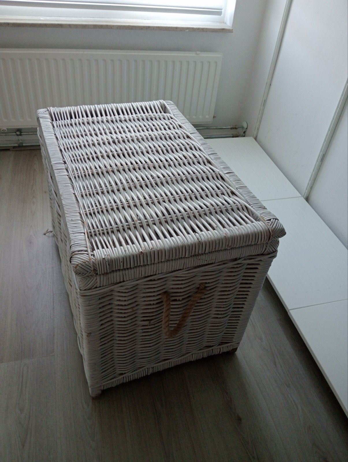 Witte rieten opbergkist/ wasmand 'New Orleans', Ophalen, 50 tot 100 cm, Minder dan 50 cm