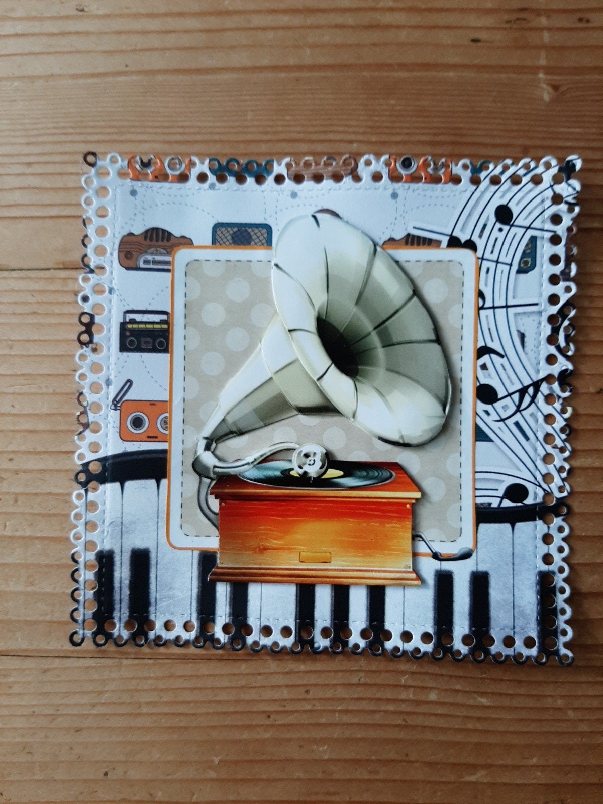 stans kaart opleg met 3d plaatje vintage platenspeler, Ophalen of Verzenden, Nieuw, Overige thema's