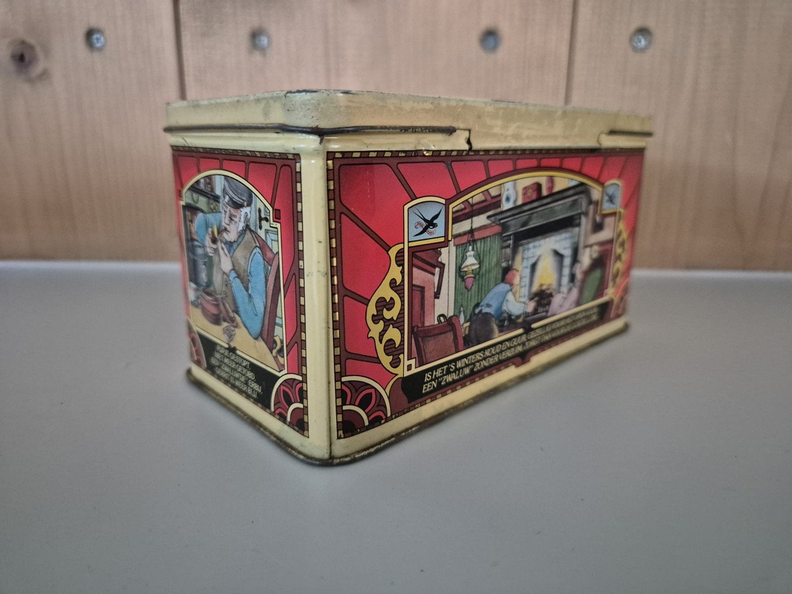 Vintage Zwaluw luciferdoosje blik - SÄKERHETS TANDSTICKOR, Verzamelen, Ophalen of Verzenden, Gebruikt, Overige, Overige merken