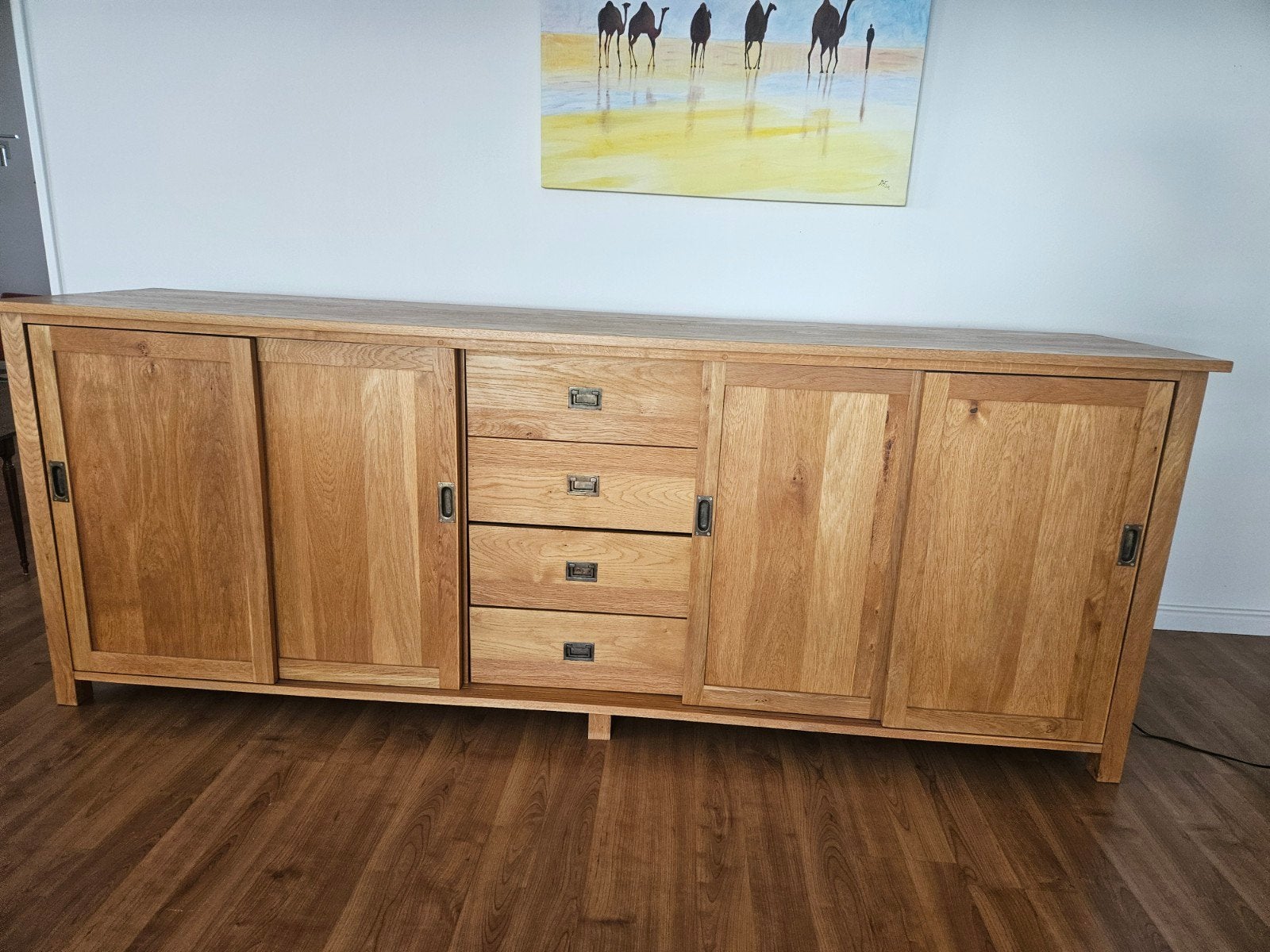 Massief eiken dressoir, Ophalen, Met lade(s), Eikenhout, 200 cm of meer