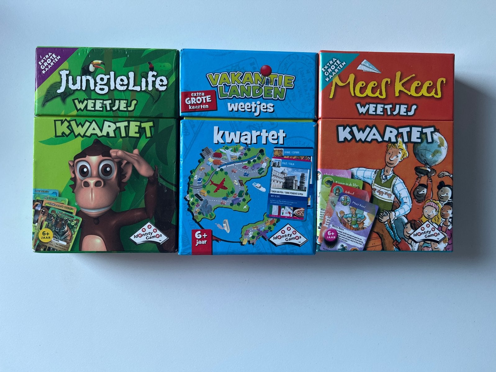 Kwartet Weetjes Spellen: JungleLife, Vakantie Landen, Mees K, Drie of vier spelers, Ophalen of Verzenden, Gebruikt