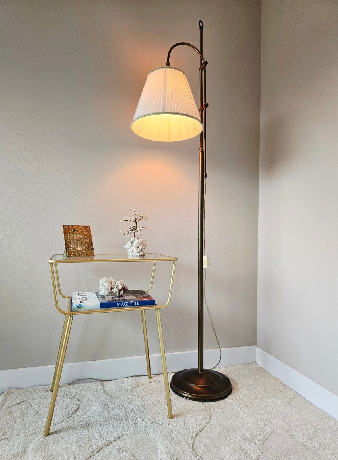Vintage messing vloerlamp, Huis en Inrichting, Lampen | Vloerlampen, Ophalen, Gebruikt, 150 tot 200 cm