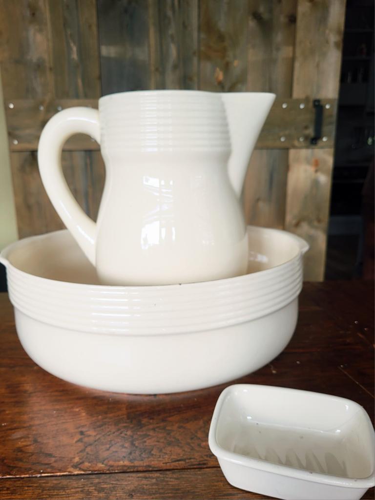 Vintage lampetset crème keramiek Societe Ceramiek Maastricht, Ophalen