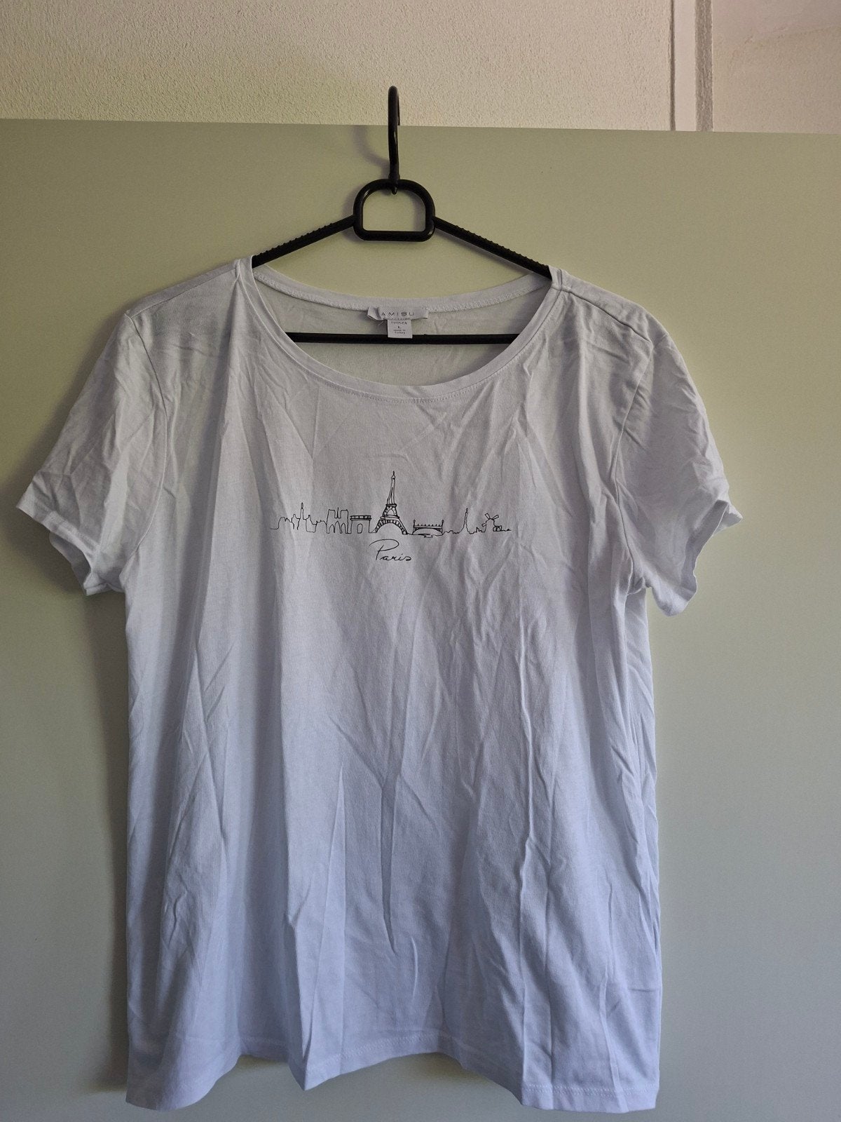 Wit T-shirt met Parijs skyline print - Maat L, Kleding | Dames, Wit, Maat 42/44 (L), Ophalen of Verzenden, Korte mouw