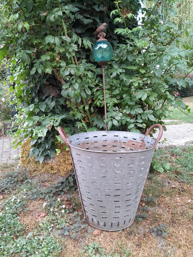 ~ Oude Olijfmand Zinken Mand Pot, Ophalen of Verzenden