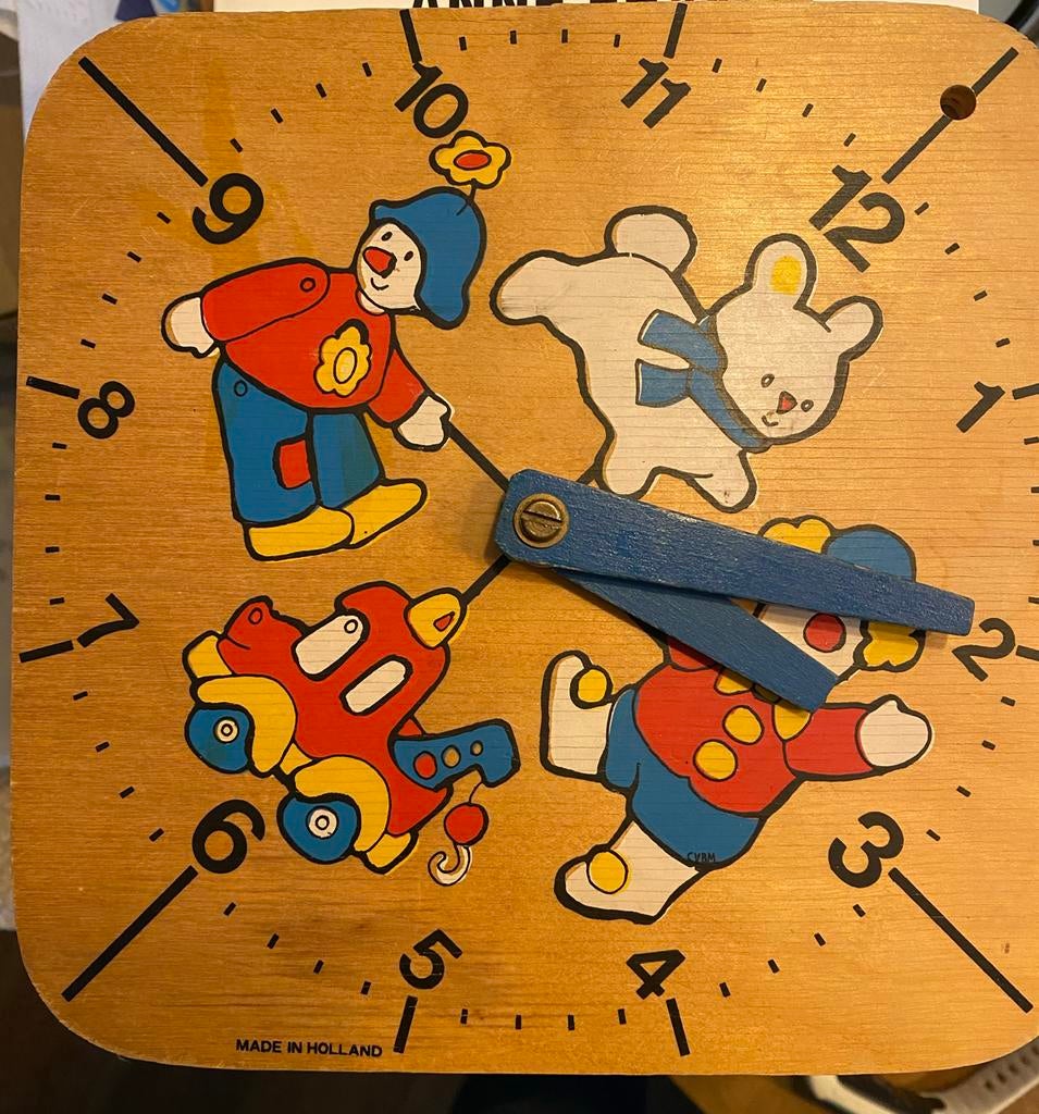 Vintage Houten Kinderklok - Made in Holland, Ophalen of Verzenden, Gebruikt