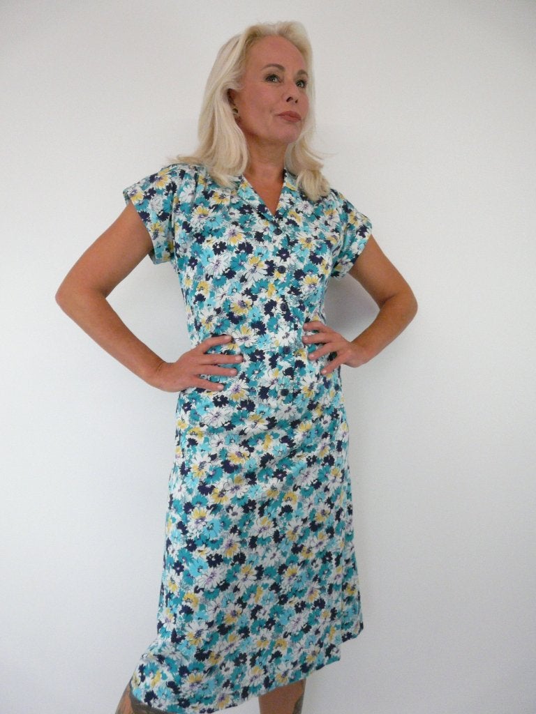 *Abfab Vintage Katoenen Jurk met Bloemen M*, Maat 38/40 (M), Ophalen of Verzenden, Zo goed als nieuw, Knielengte