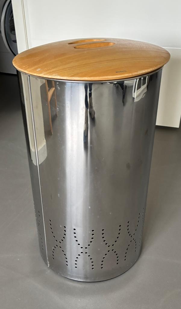 Brabantia wasmand RVS met houten deksel, Ophalen, Gebruikt, Meerkleurig, Metaal