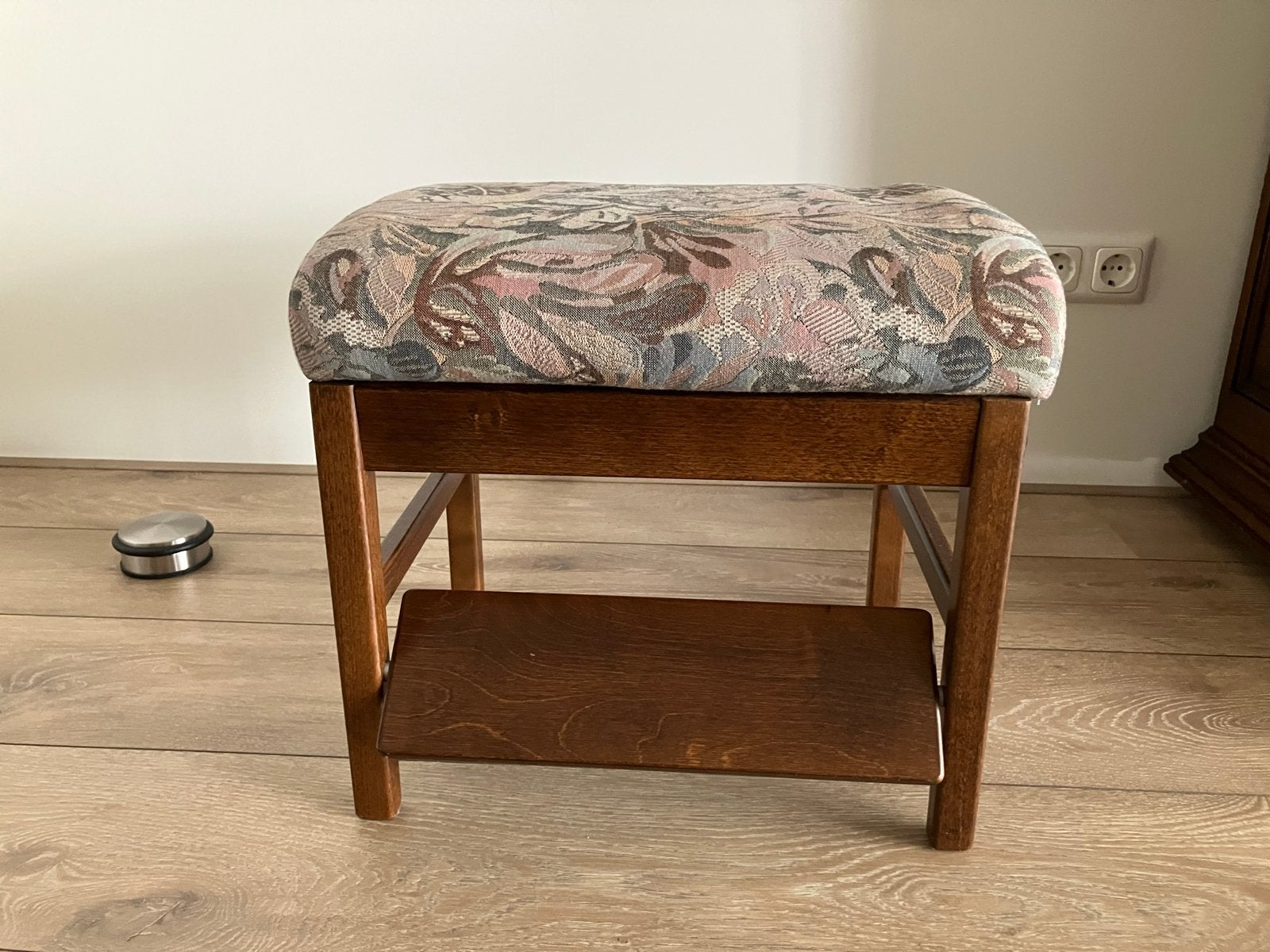 Vintage houten voetenbankje met opbergruimte, Ophalen, Gebruikt, Hout