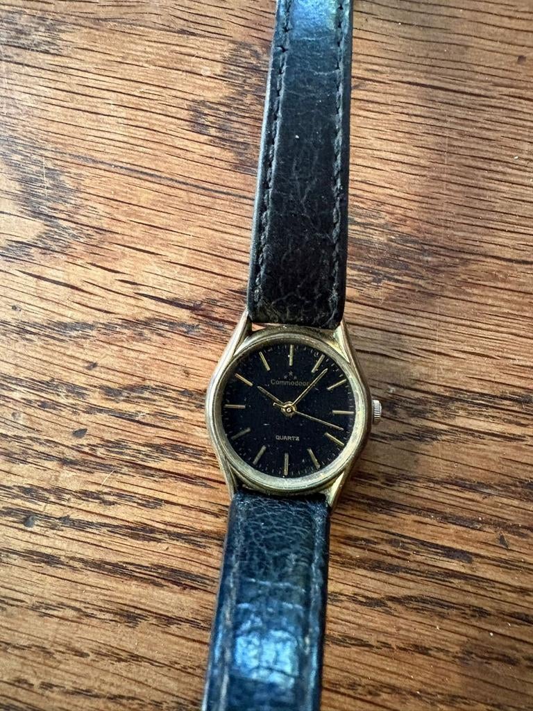 Commodoor Polshorloge, defect, met Zwart Leren Bandje, Sieraden, Tassen en Uiterlijk, Overige merken, Overige materialen, Verzenden