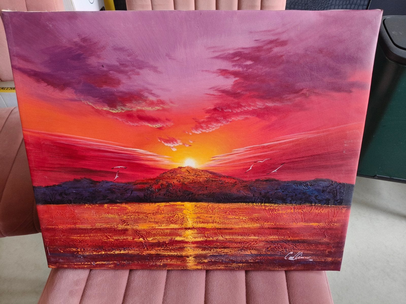 Sfeervol Schilderij "Zonsondergang aan Zee" – Gesigneerd Col, Ophalen