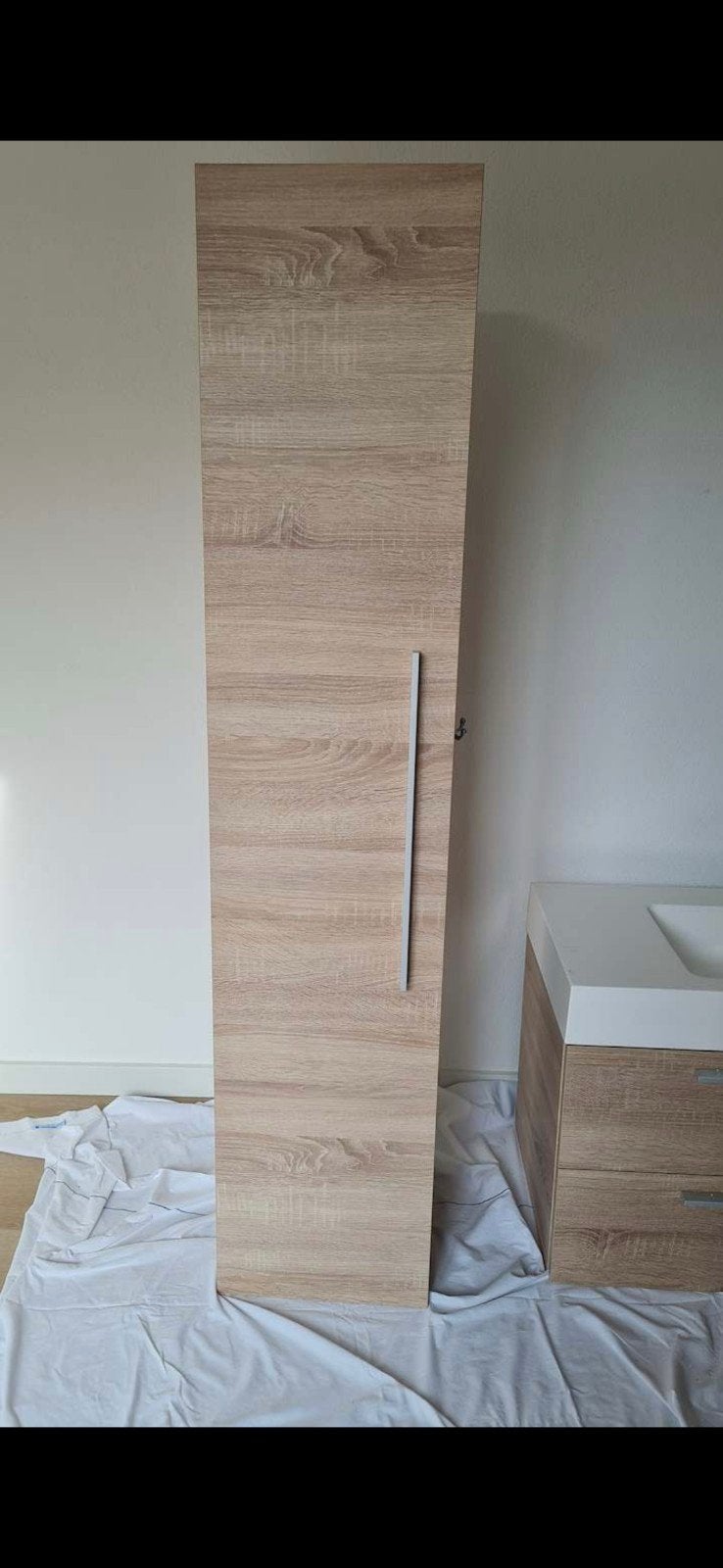 Badkamermeubelset Bruynzeel. Wastafelmeubel en hoge kast, Ophalen, Gebruikt, 50 tot 100 cm, 25 tot 50 cm