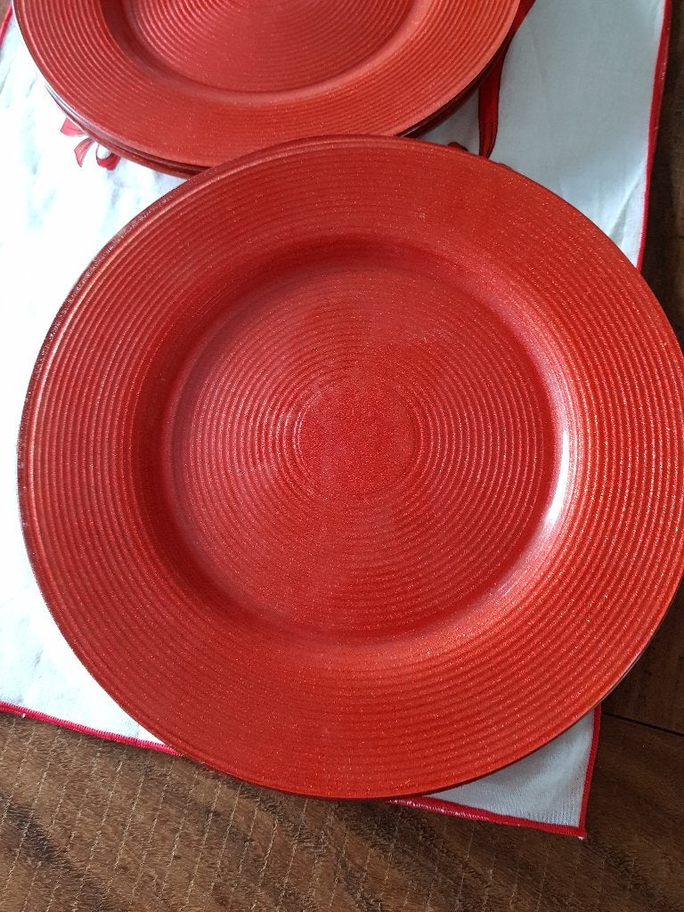 Kerst: rode glazen onderborden, doorsnede 28 cm, Ophalen of Verzenden, Zo goed als nieuw