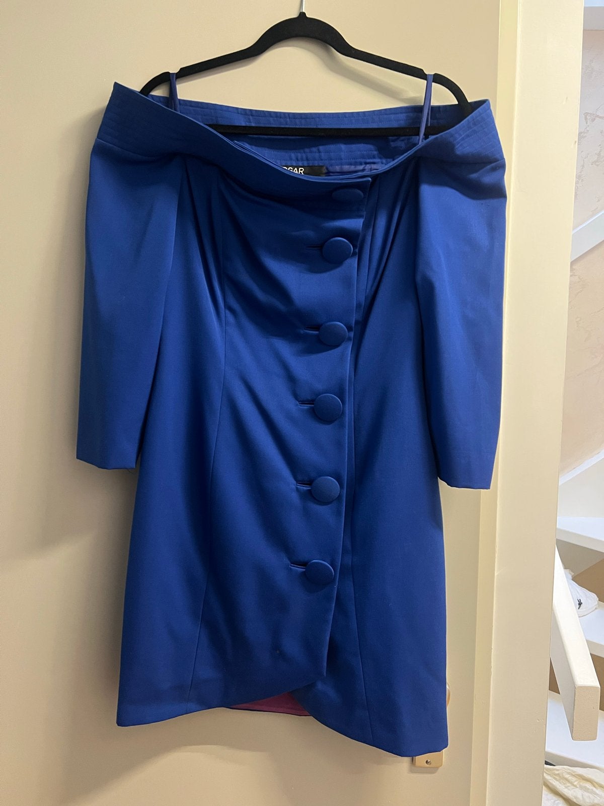 Nachtblauwe couture jurk Edgar Vos met knopen - Maat M, Kleding | Dames, Maat 38/40 (M), Blauw, Ophalen of Verzenden, Zo goed als nieuw