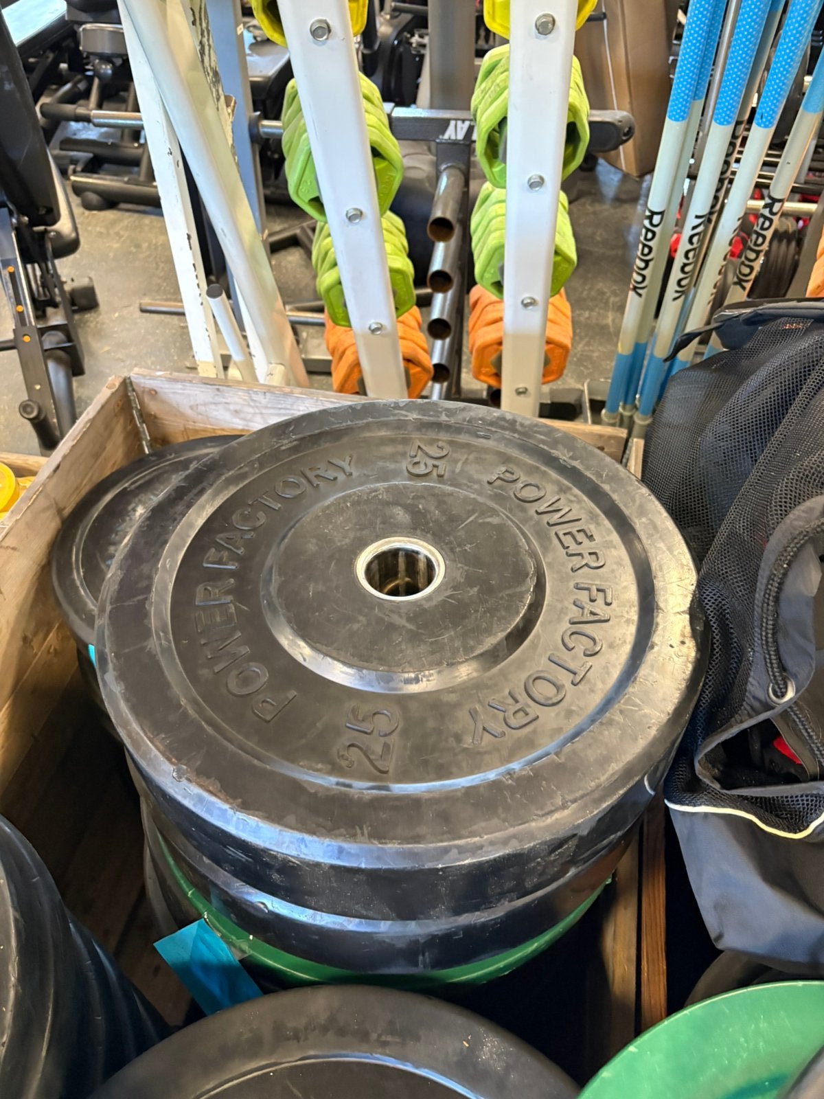 2 x 25 kg bumperplates power Factory olympische schijven, Ophalen, Halterschijven, Gebruikt, Power factory