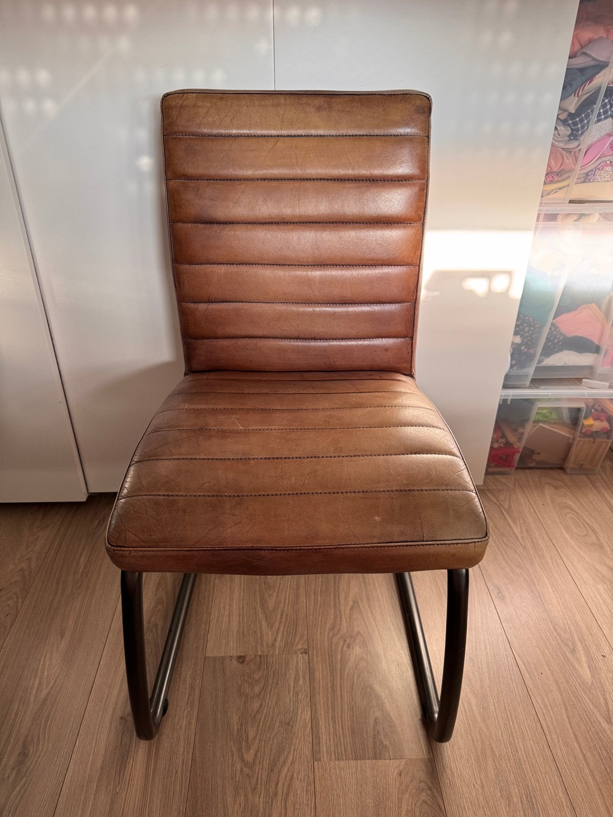 Leren eetkamerstoel - cognac kleurig, Ophalen, Gebruikt, Bruin, Leer