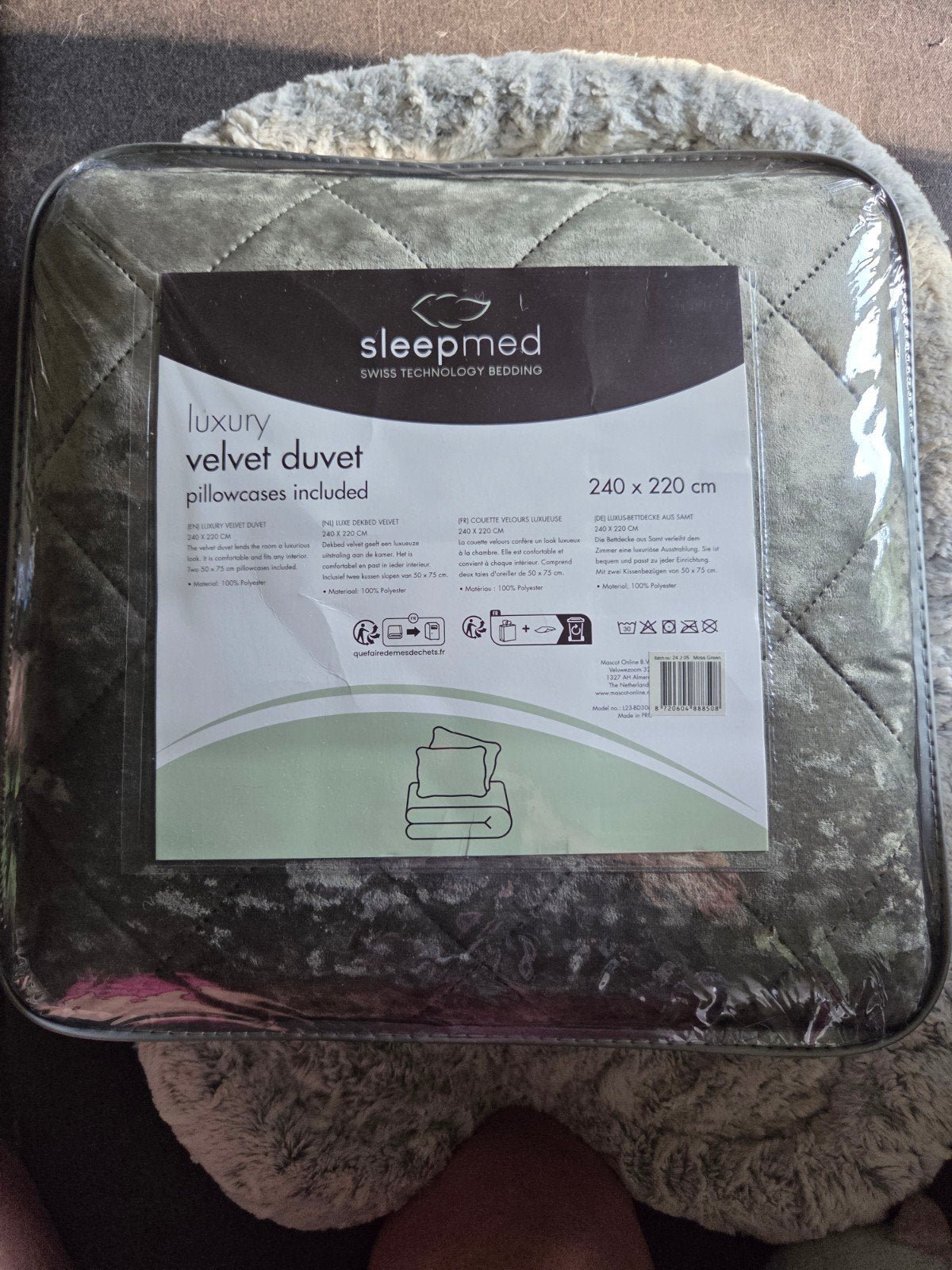 Luxe Olijfgroen Velvet  lazy Dekbed 240x220 cm, Dekbedovertrek, Ophalen of Verzenden, Overige merken, Groen