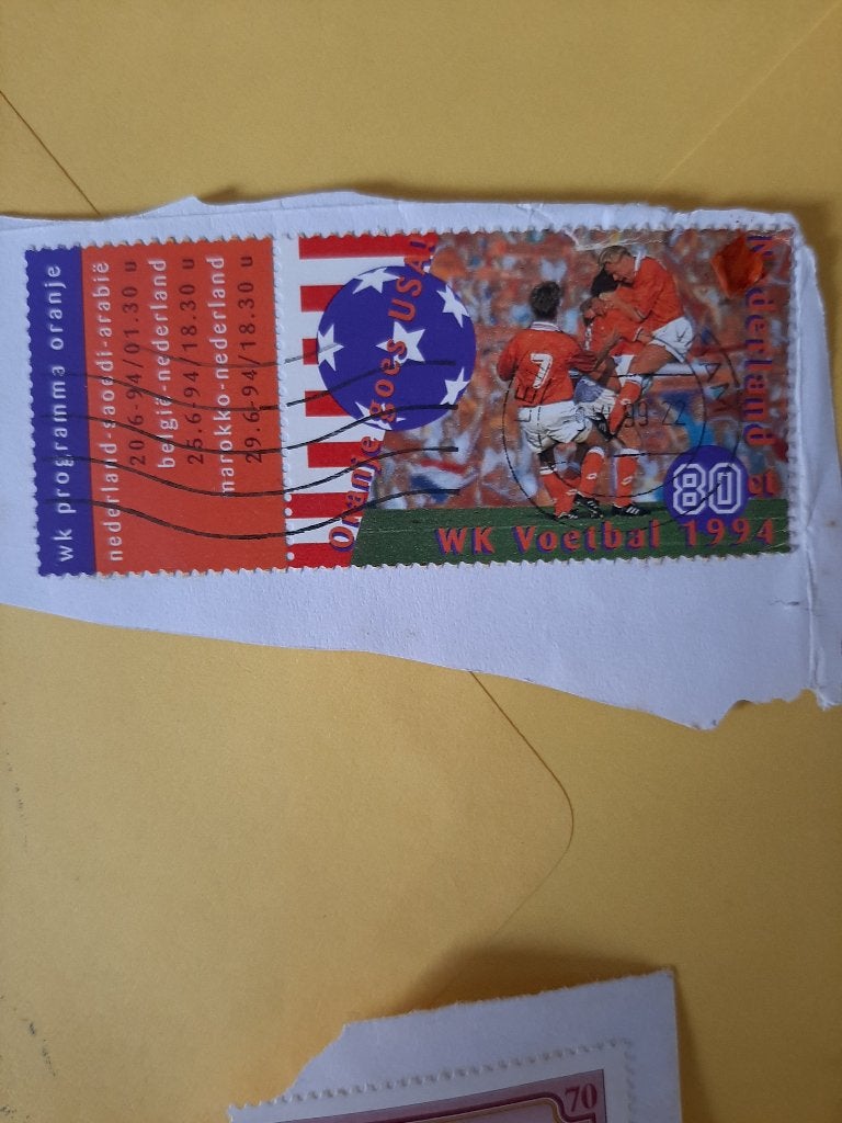 1994 WK Voetbal met tab, Postzegels en Munten, Verzenden, Gestempeld