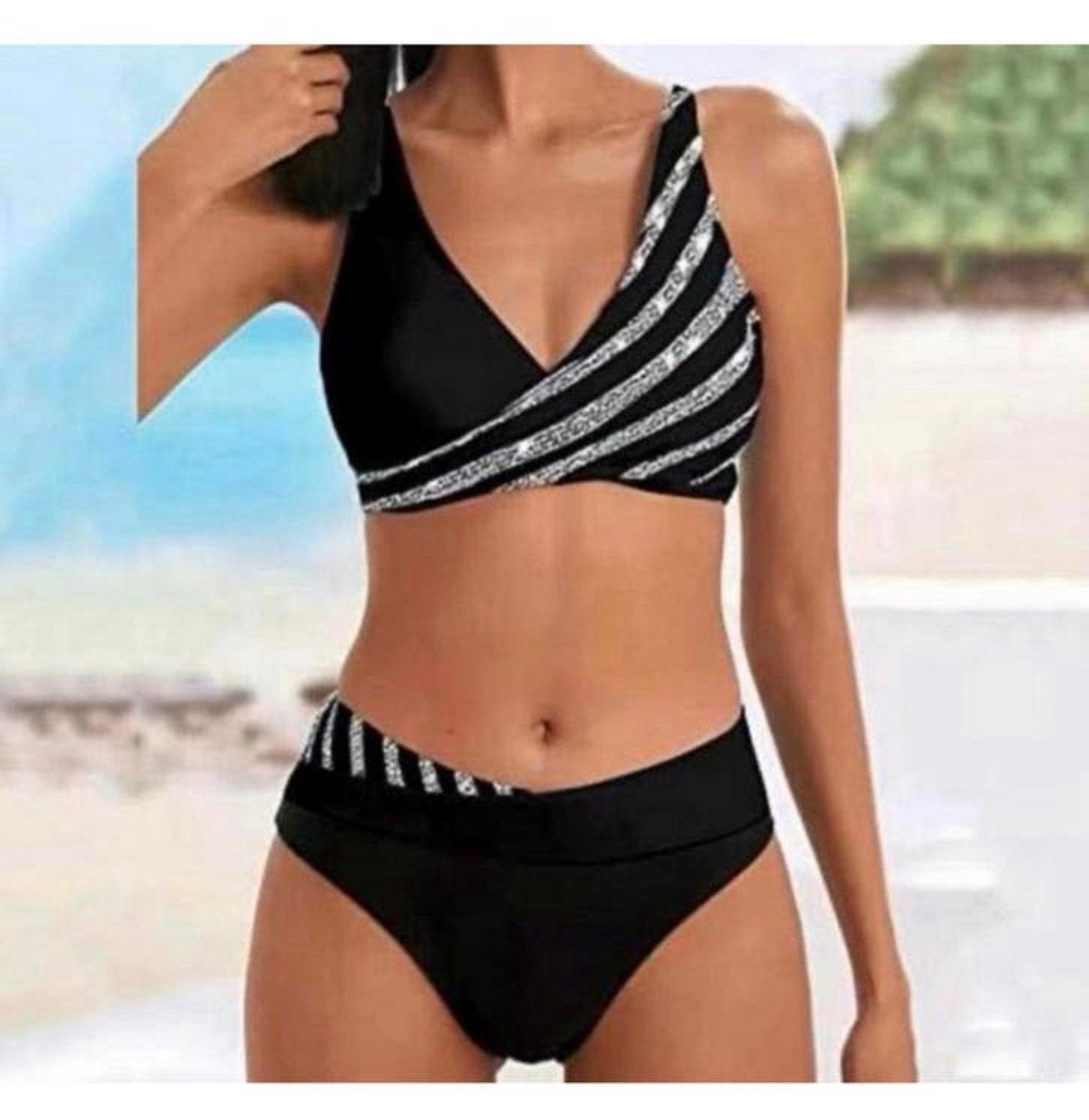 dames bikini-set tweedelig badpak badmode maat M gestreept, Zwart, Nieuw, Ophalen of Verzenden, H