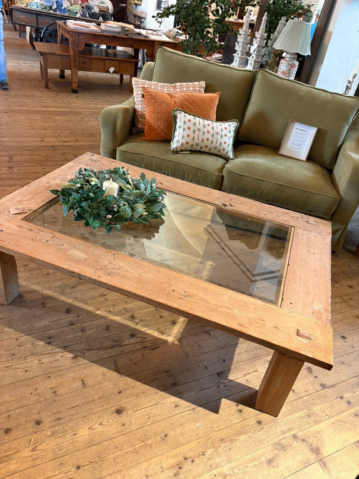 Mooie houten salontafel met facet geslepen glas, Ophalen, 100 tot 150 cm, Il fienile, Rechthoekig