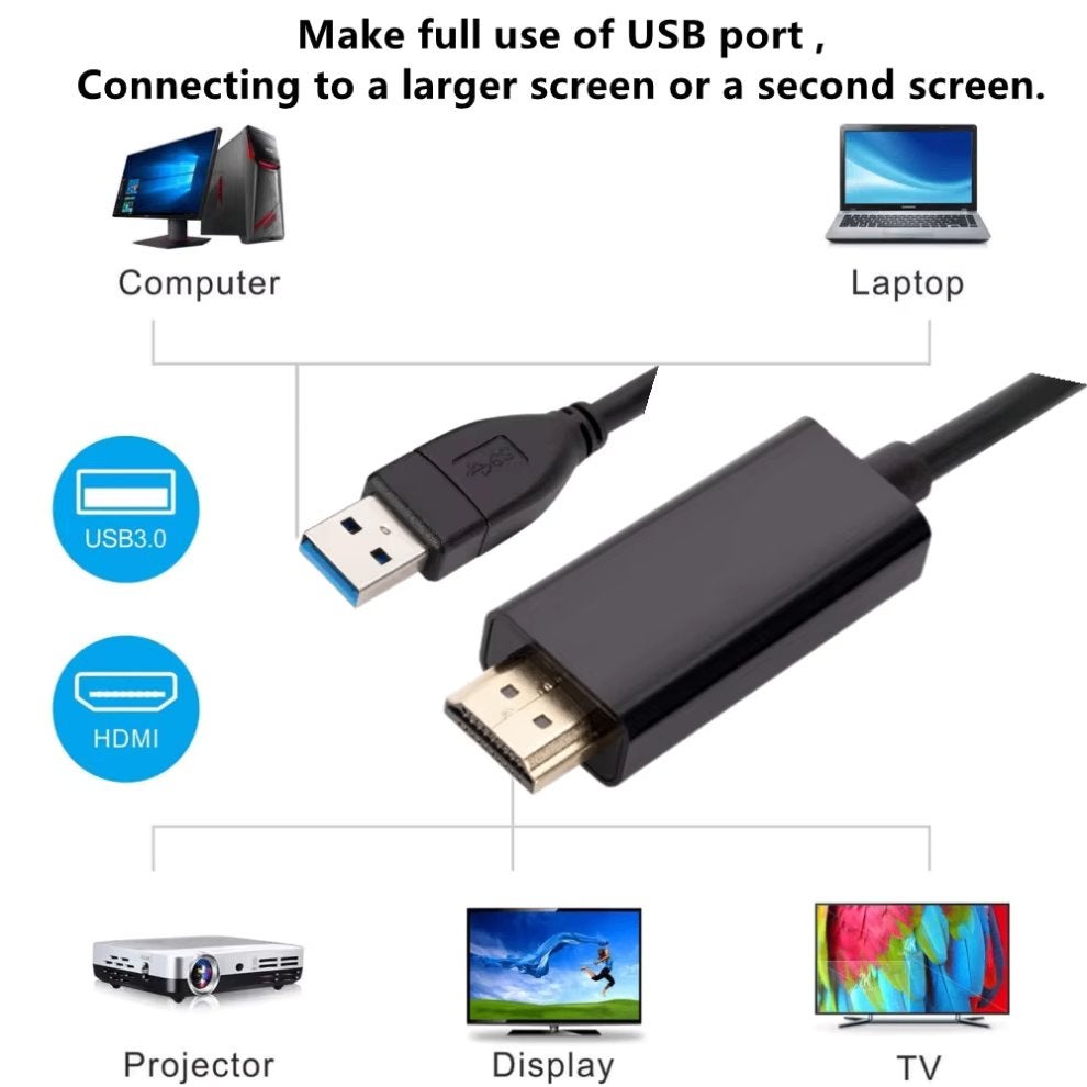 USB A 3.0 naar HDMI Adapter | 1.8m | male male | Nieuw, Ophalen of Verzenden, Nieuw, Minder dan 2 meter, HDMI-kabel