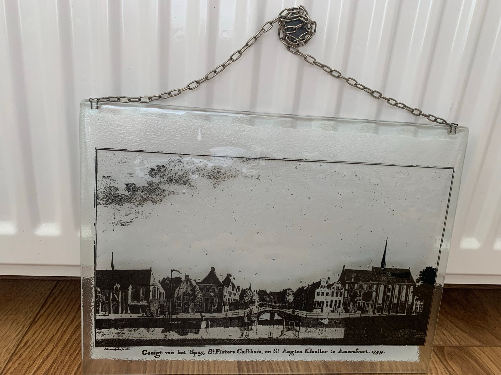 Antieke glazen plaat met stadsgezicht Amersfoort 1759, Antiek en Kunst, Ophalen of Verzenden