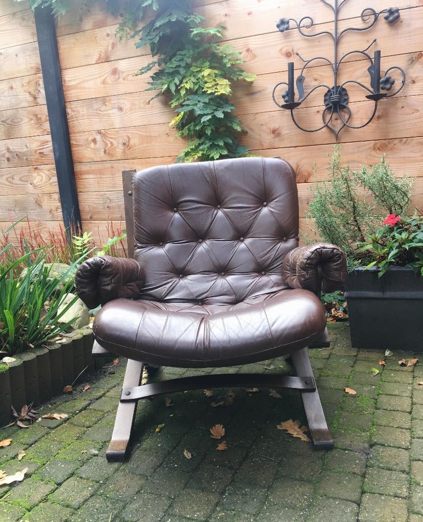 MidCentury Leather Arm Chair, Antiek en Kunst, Ophalen of Verzenden