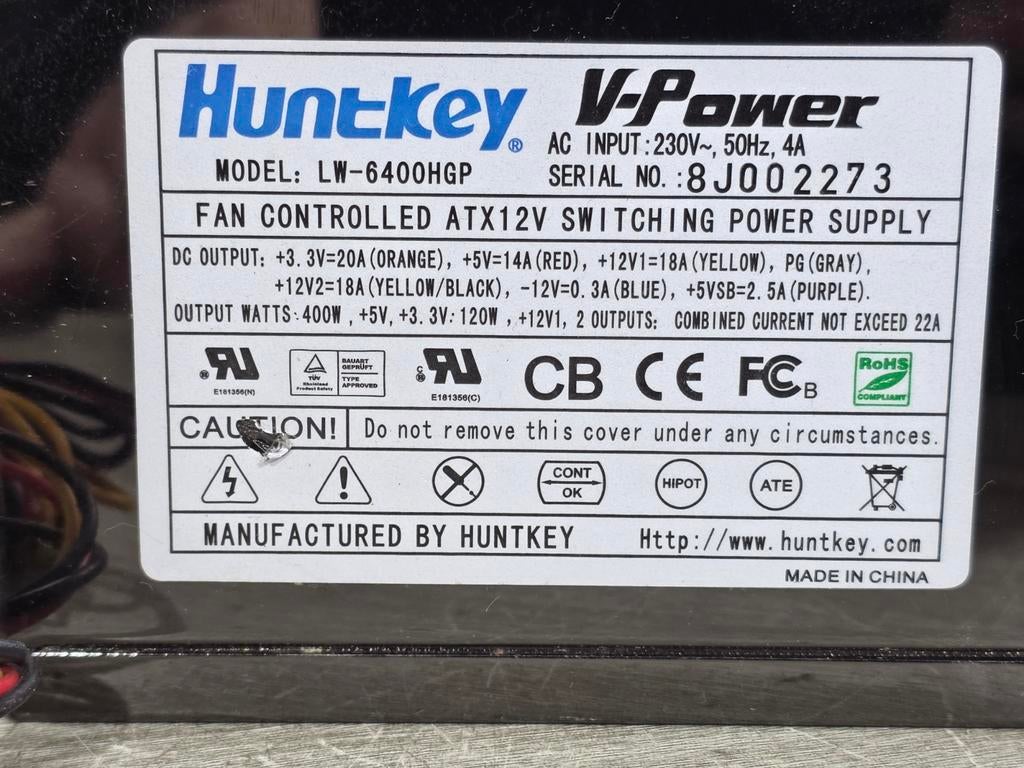 Huntkey 400w max voeding psu power supply lw-6400hgp, Ophalen of Verzenden, Gebruikt