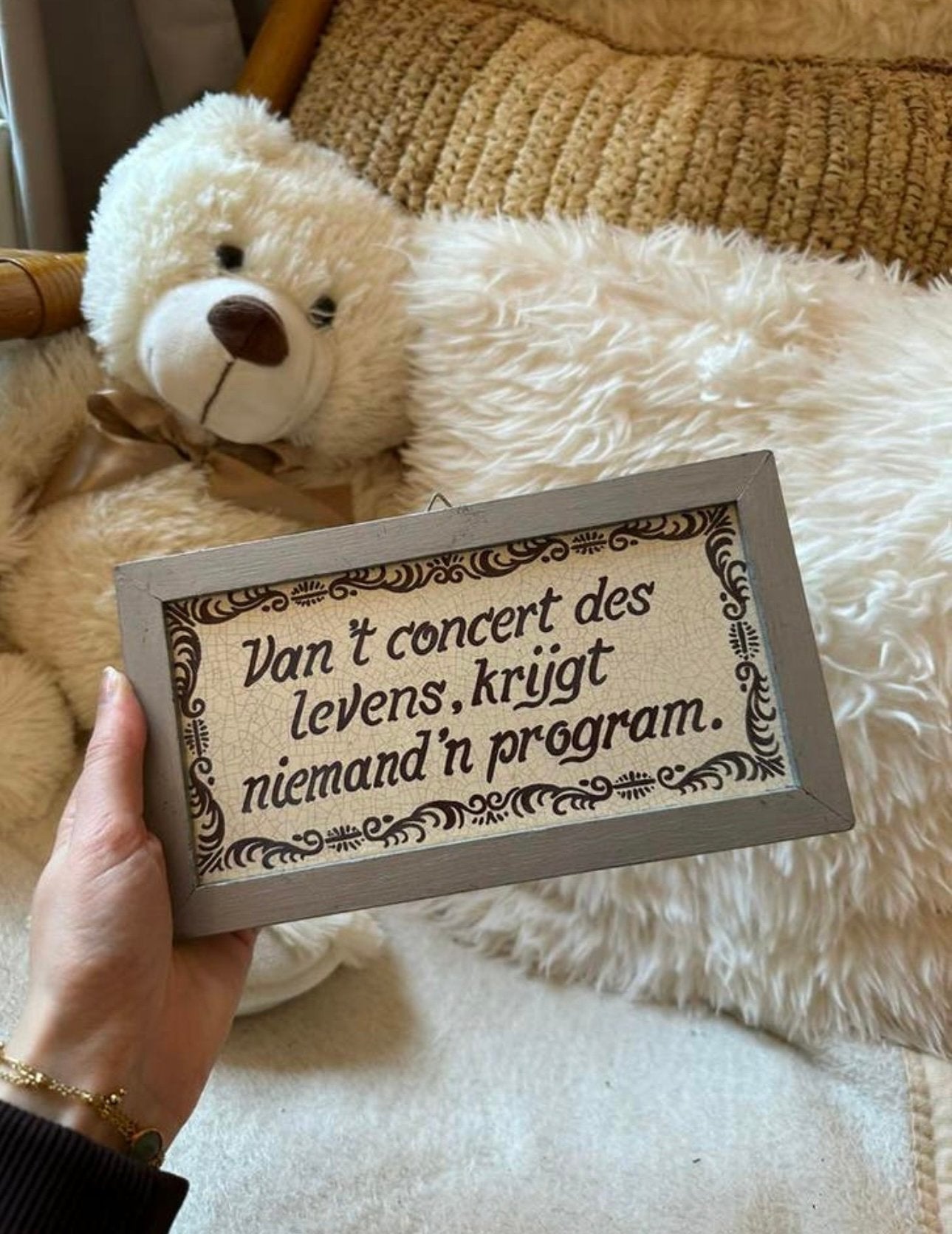 Tekstbord "Van 't concert des levens" met houten lijst, Antiek en Kunst, Ophalen of Verzenden