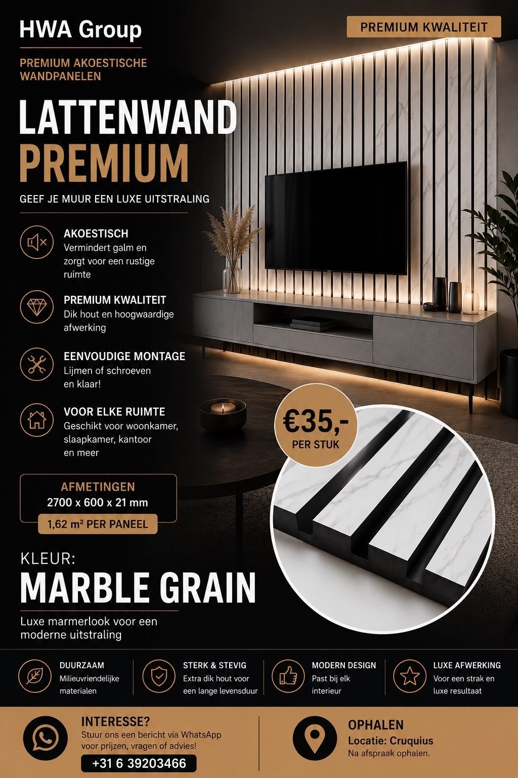 LATTENWAND PREMIUM Akoestische Wandpanelen - Diverse kleuren, Doe-het-zelf en Verbouw, Hout en Planken, Ophalen, Minder dan 25 mm