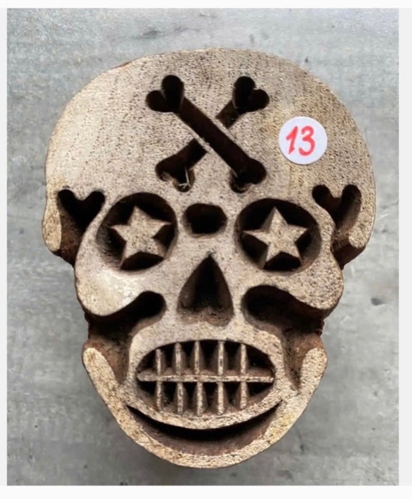 Batik vintage stempel, scull, skull, schedel, 7,5 x 5,5 cm, Ophalen of Verzenden