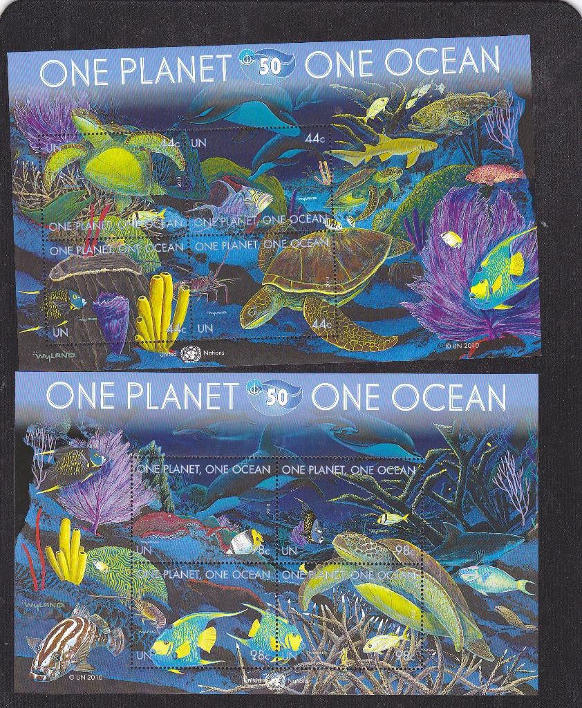 VN UNO USA Vissen-Schildpadden one Ocean/Planet 2 blok (S670, Verzenden, Postfris, Dier of Natuur